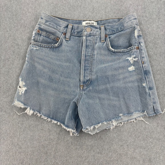 Agolde Pants - AGOLDE Dee Short Womens 26 Blue Distressed High Rise Button Fly Denim Cutoffs